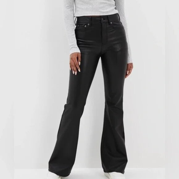 American Eagle Super High Rise Flare Jeans in Faux Leather - Picture 1 of 15